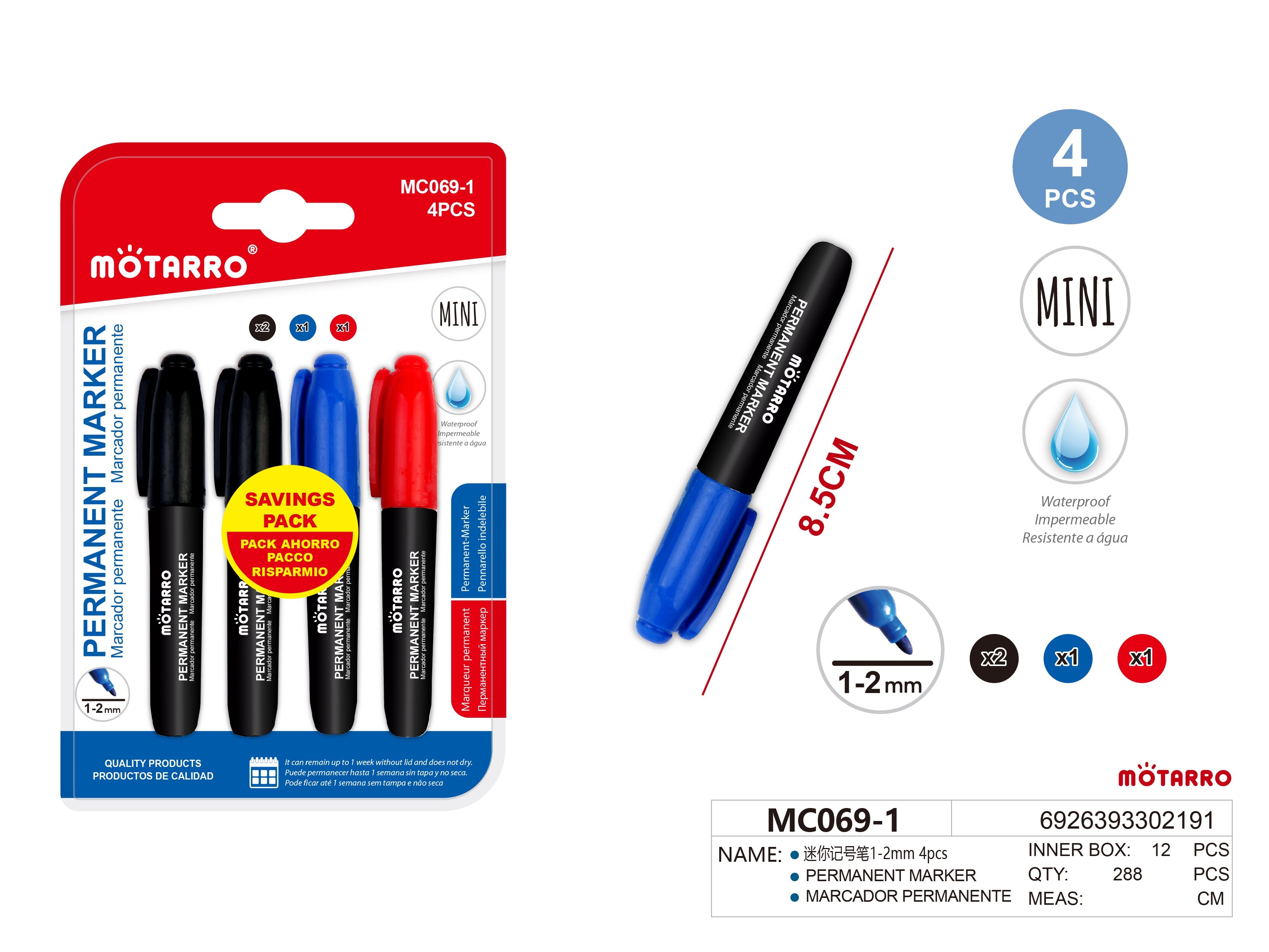 MARCADOR PERMANENTE 1-2MM 4PCSHIPERCASA MX