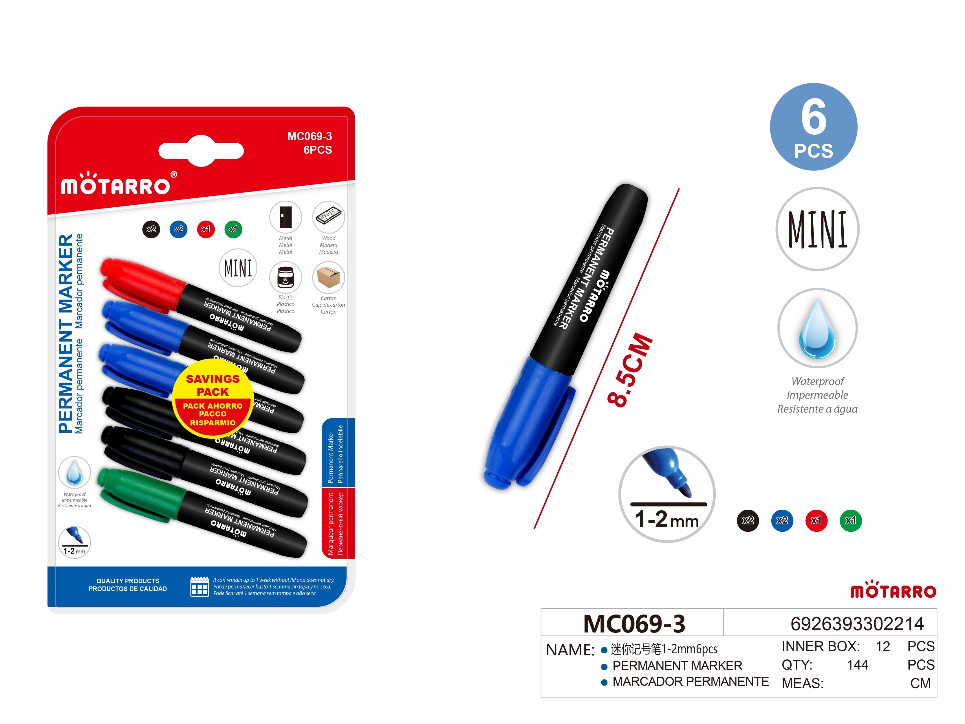 MARCADOR PERMANENTE 1-2MM6PCSHIPERCASA MX