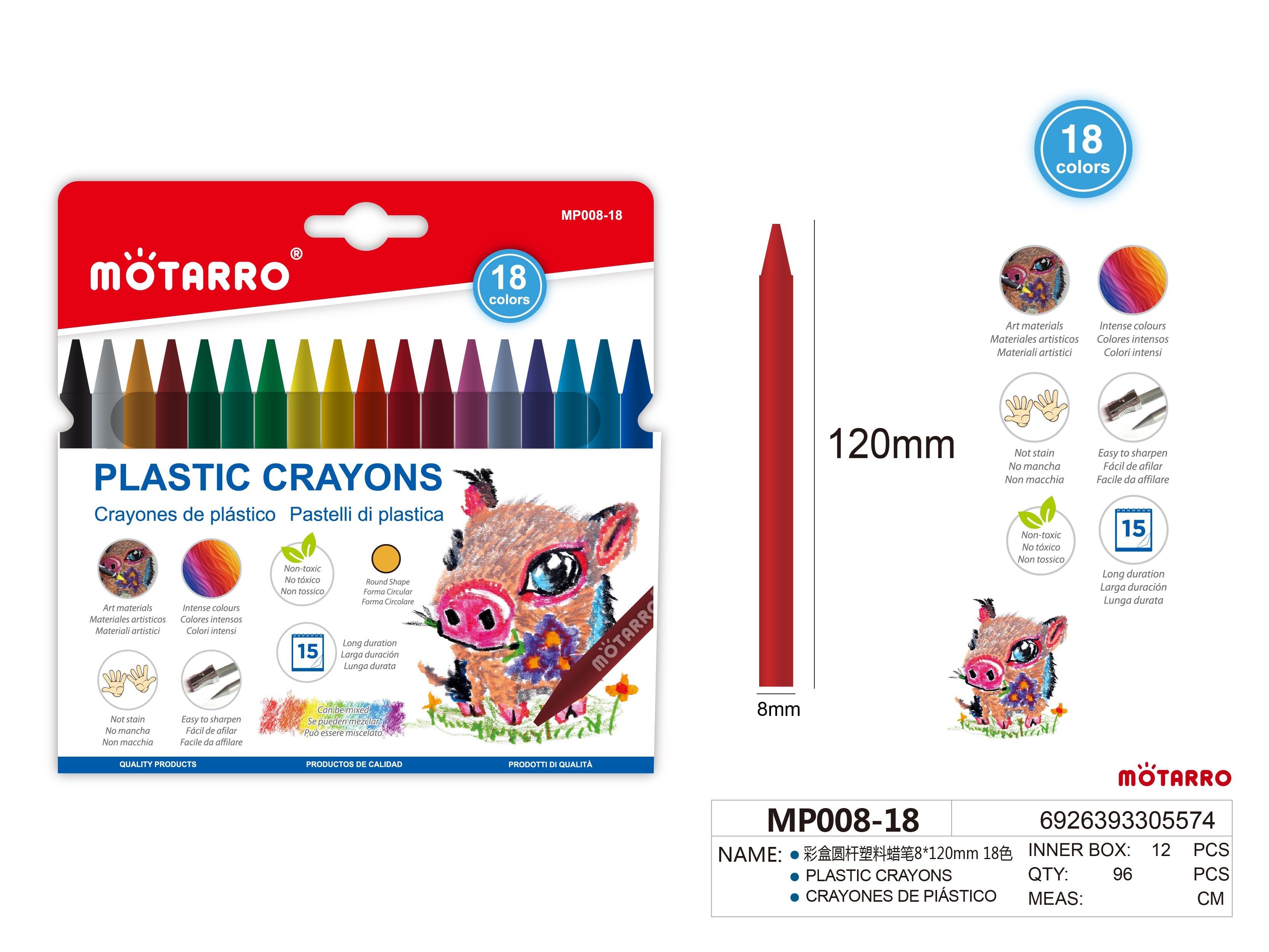 CRAYONES DE PLASTICO 8*120mm 18HIPERCASA MX