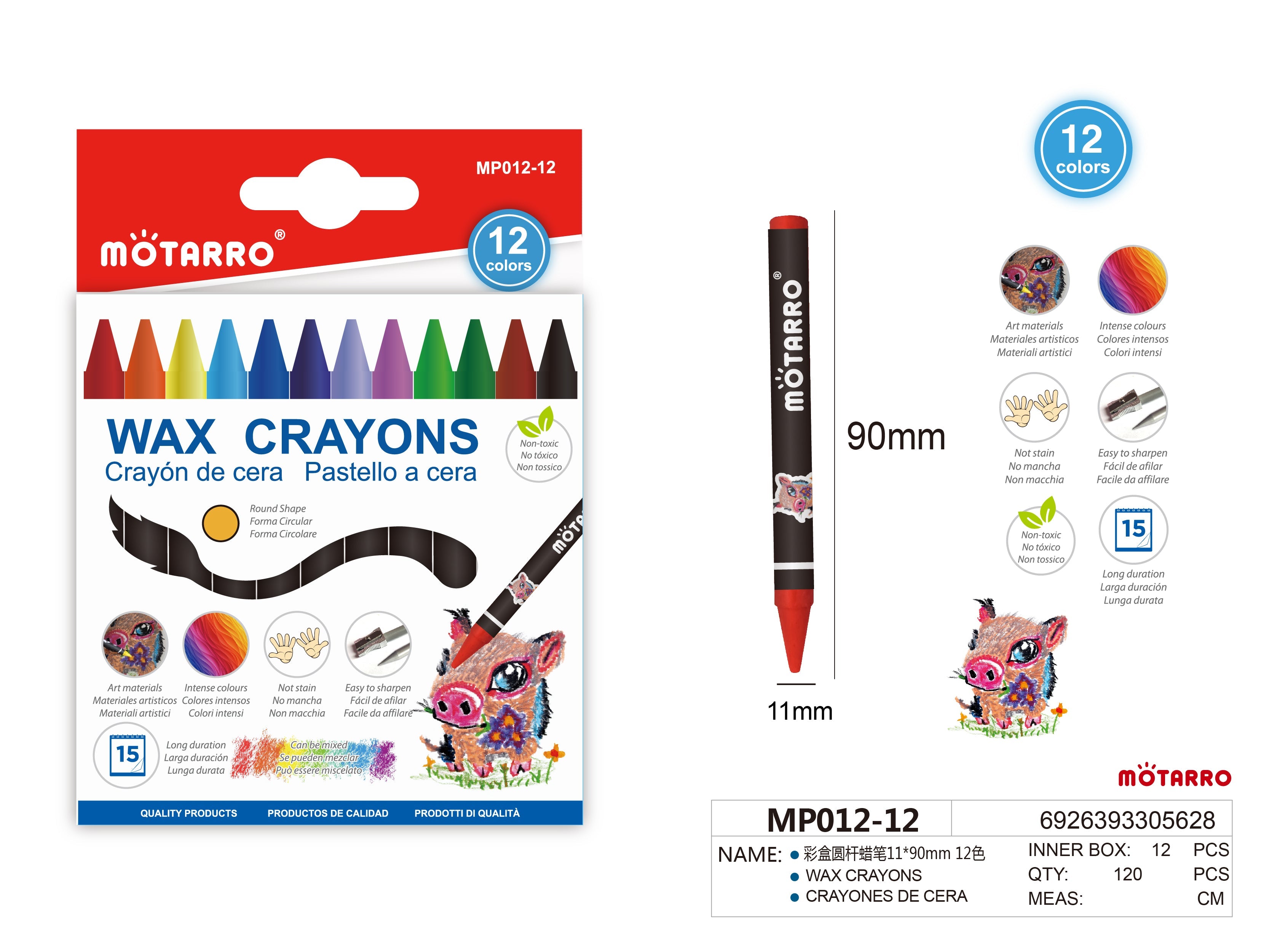 CRAYONES DE CERA 11*90mm 12HIPERCASA MX