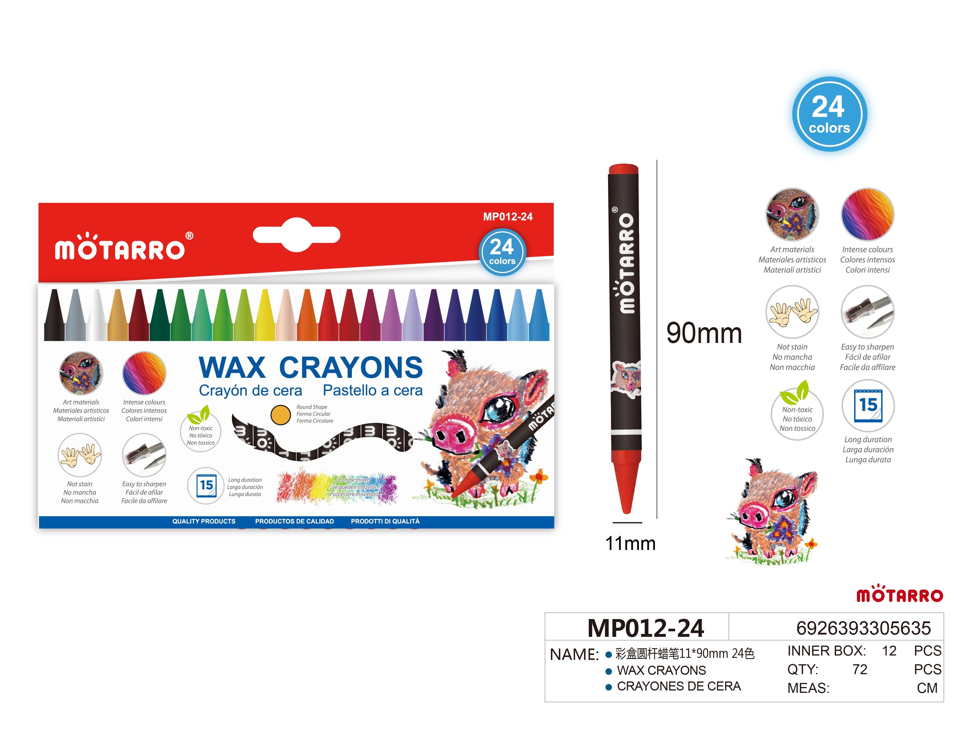 CRAYONES DE CERA 11*90mm 24HIPERCASA MX