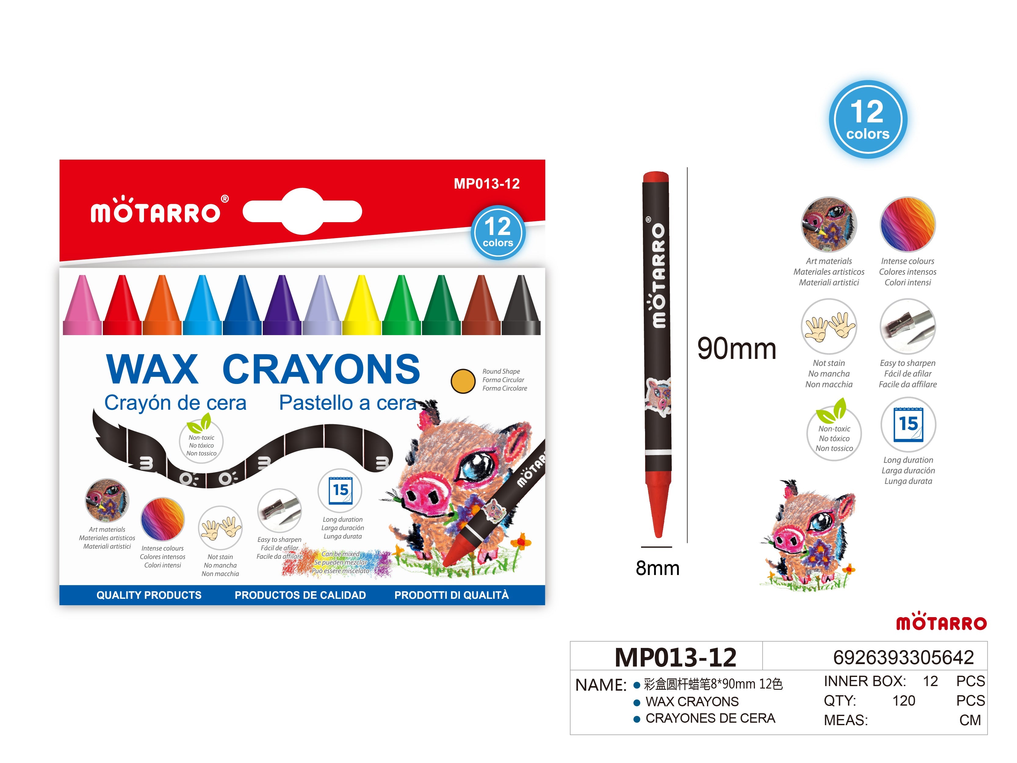 CRAYONES DE CERA 8*90mm 12HIPERCASA MX