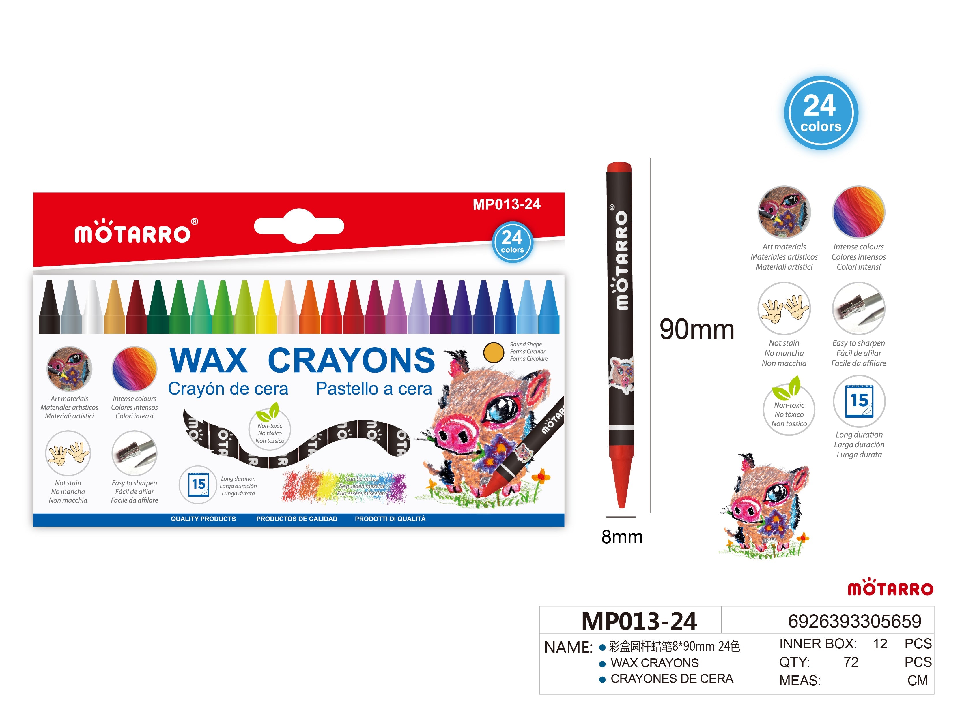 CRAYONES DE PLASTICO 2913-28*90MM 24HIPERCASA MX